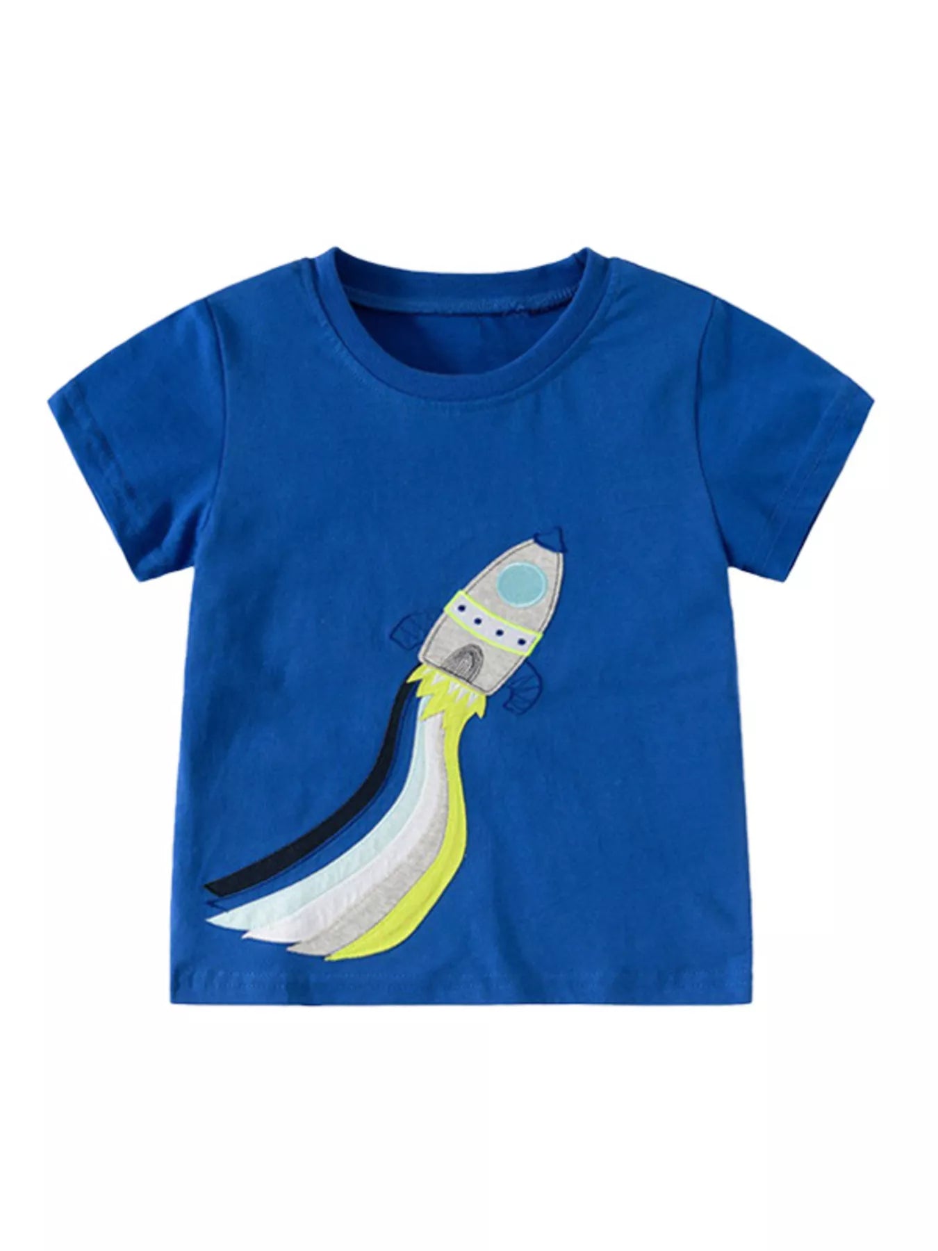 Boys Blue Rocket Graphic T-Shirt Short Sleeve Cotton Blend