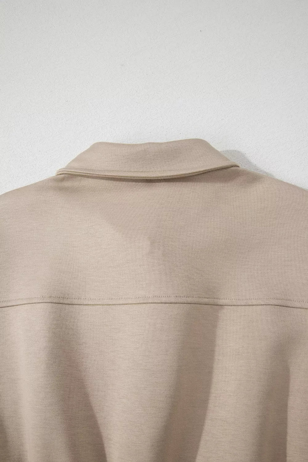 Solid Taupe Zip Front Short Sleeve Collared Jumpsuit