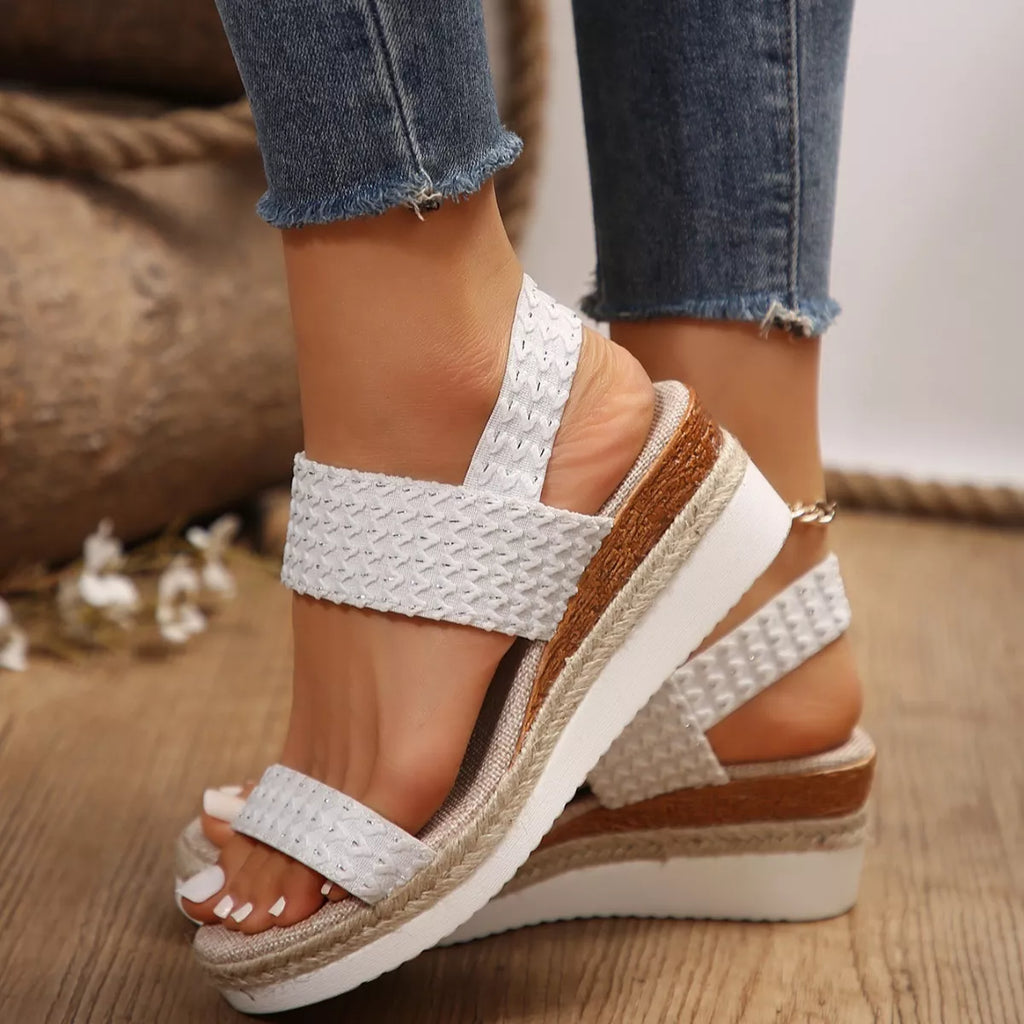 Woven Elastic Strap Platform Wedge Sandals