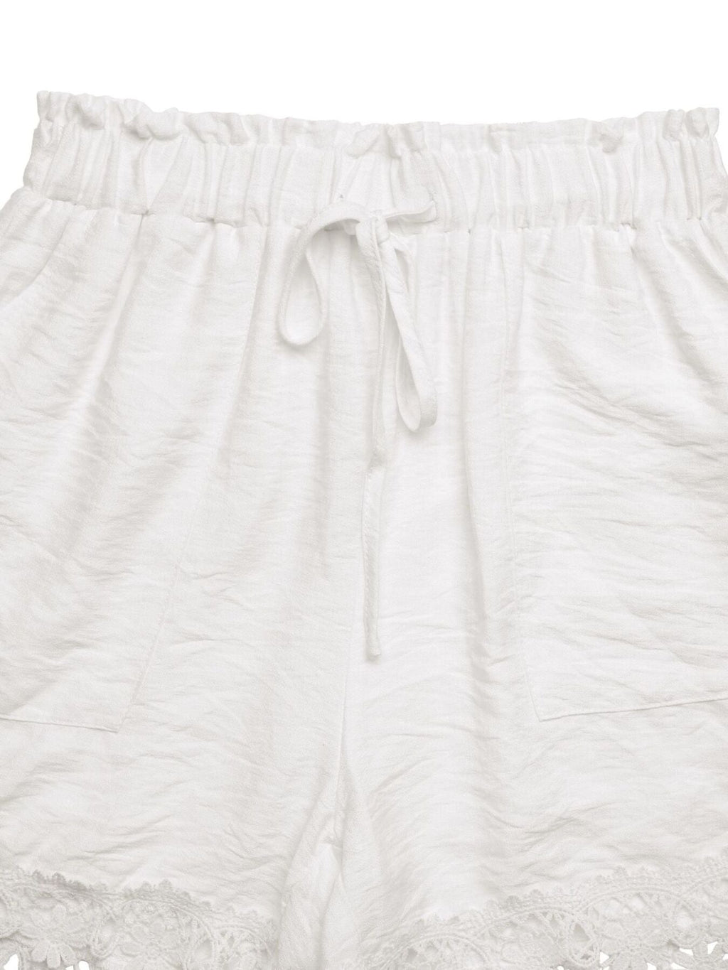 White Lace Trim Drawstring Waist Casual Summer Shorts