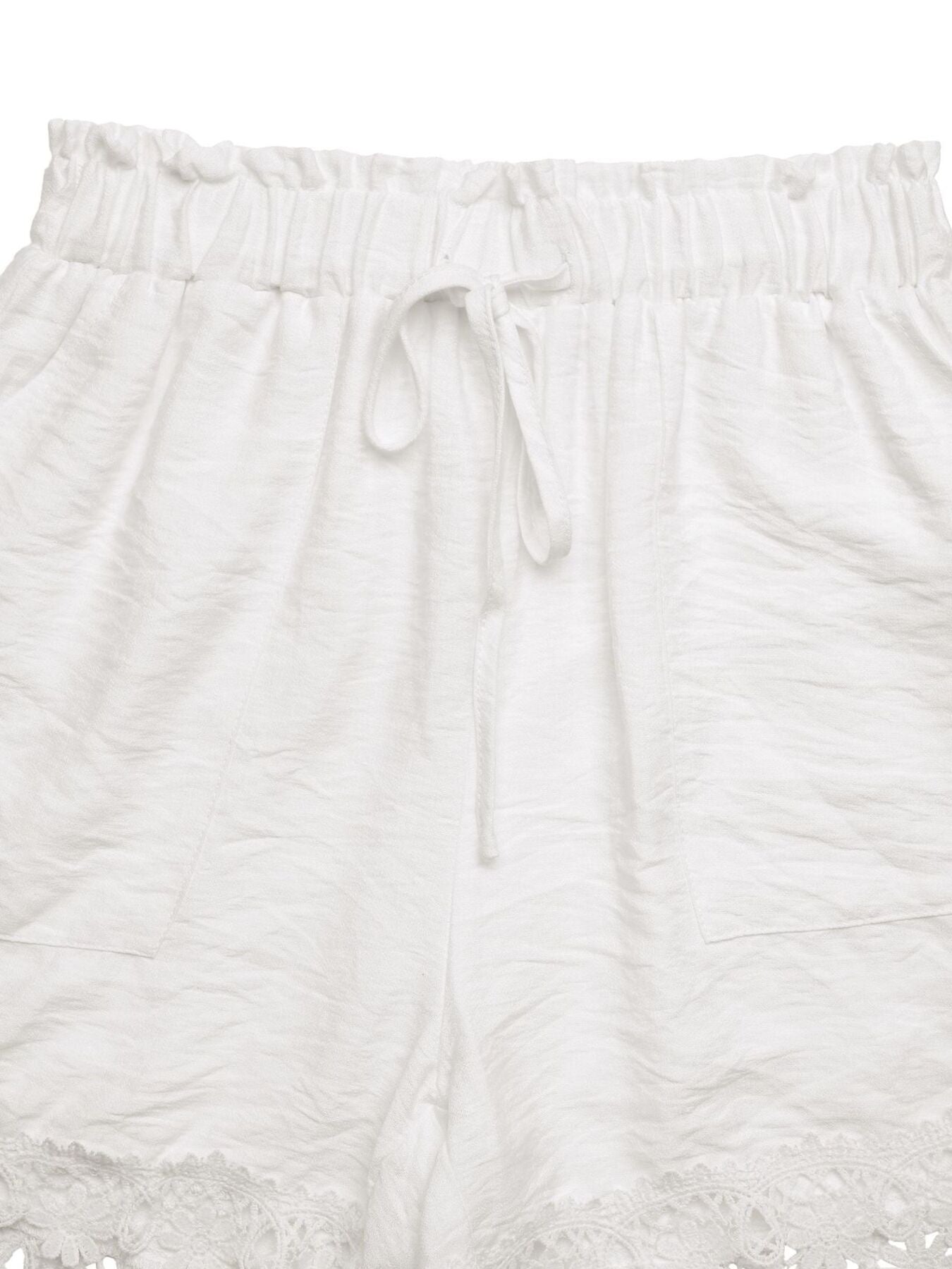White Lace Trim Drawstring Waist Casual Summer Shorts