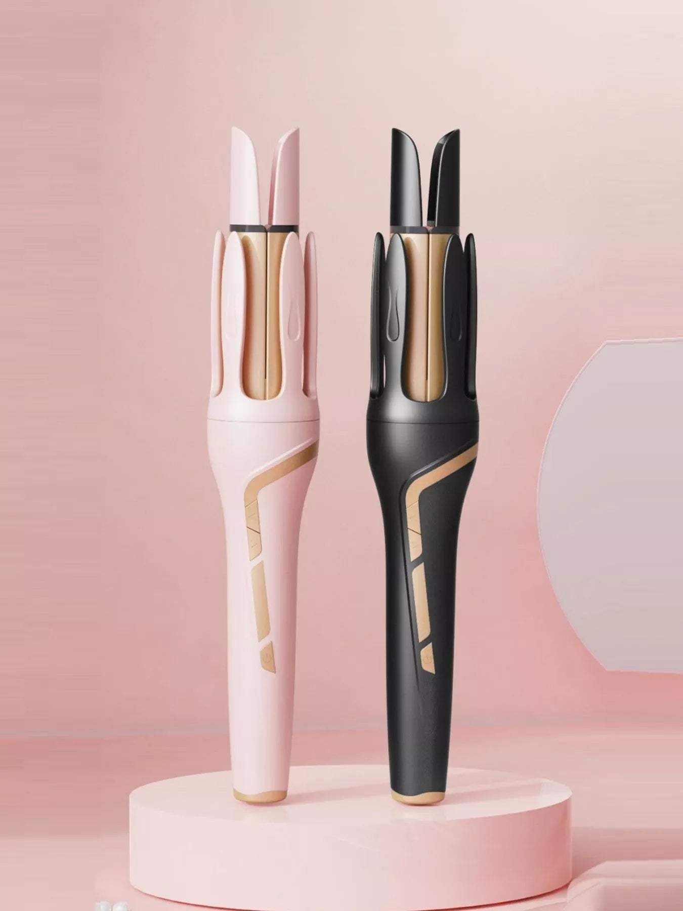 Automatic Rotating Ceramic Curling Iron for Soft Waves Pink