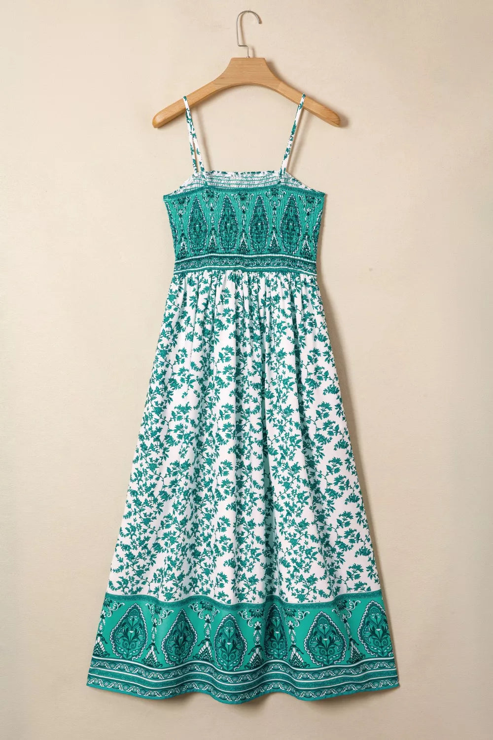 Green Floral Print Shirred Cami Maxi Dress for Summer