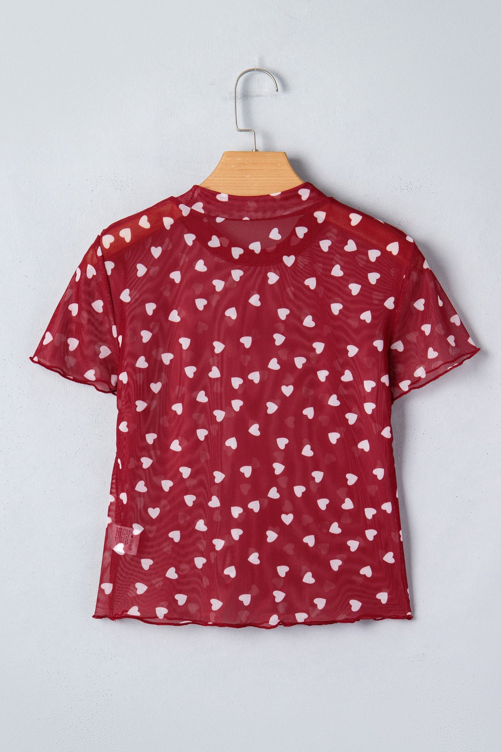 Women's Sheer Heart Print Fitted T-Shirt Short Sleeve Casual Top