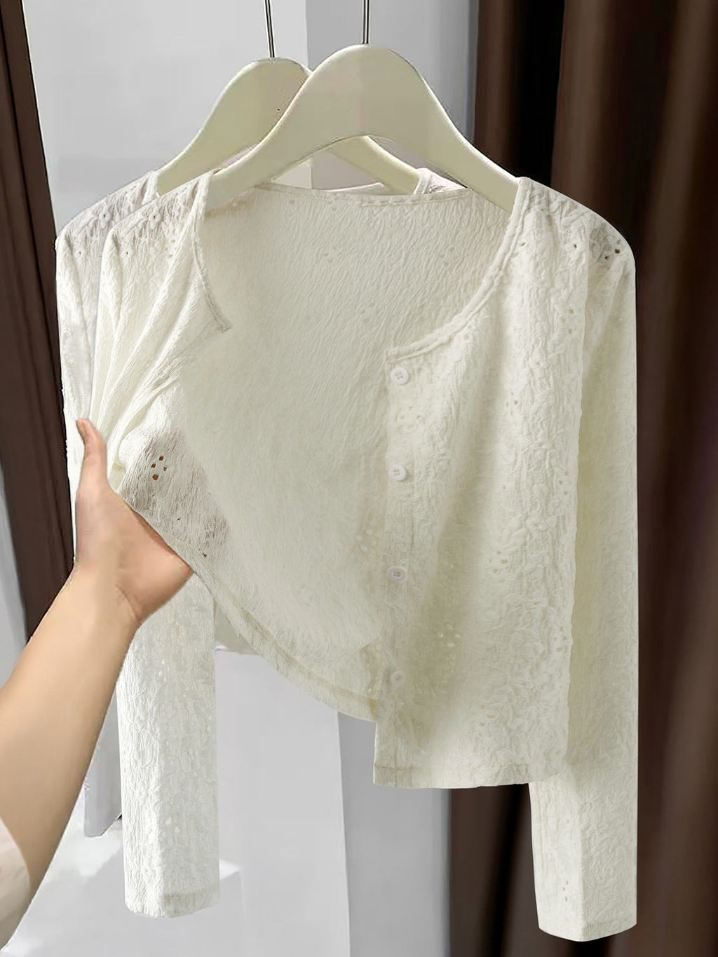 Women's Lightweight Lace Button Up Cardigan Long Sleeve Top