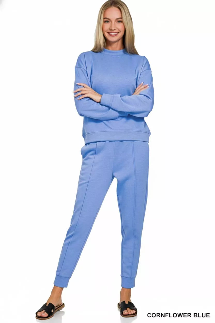 Zenana Scuba Mock Neck Sweatshirt & Joggers Set