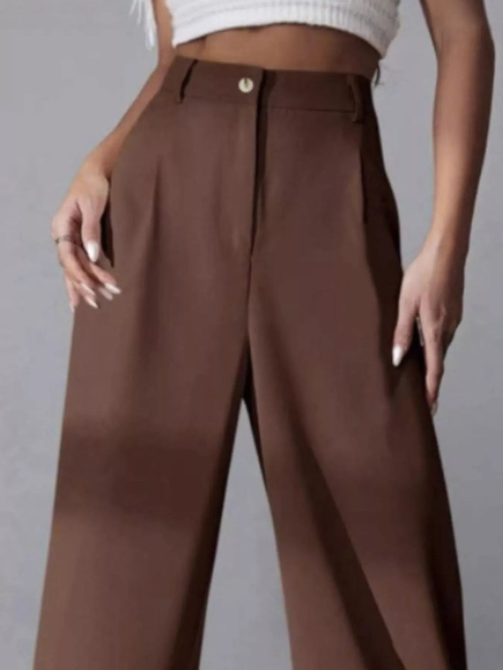 Women's High-Waisted White Pleated Wide Leg Dress Pants
