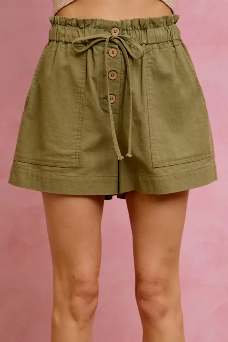 Women's Paper Bag Twill Shorts with Drawstring