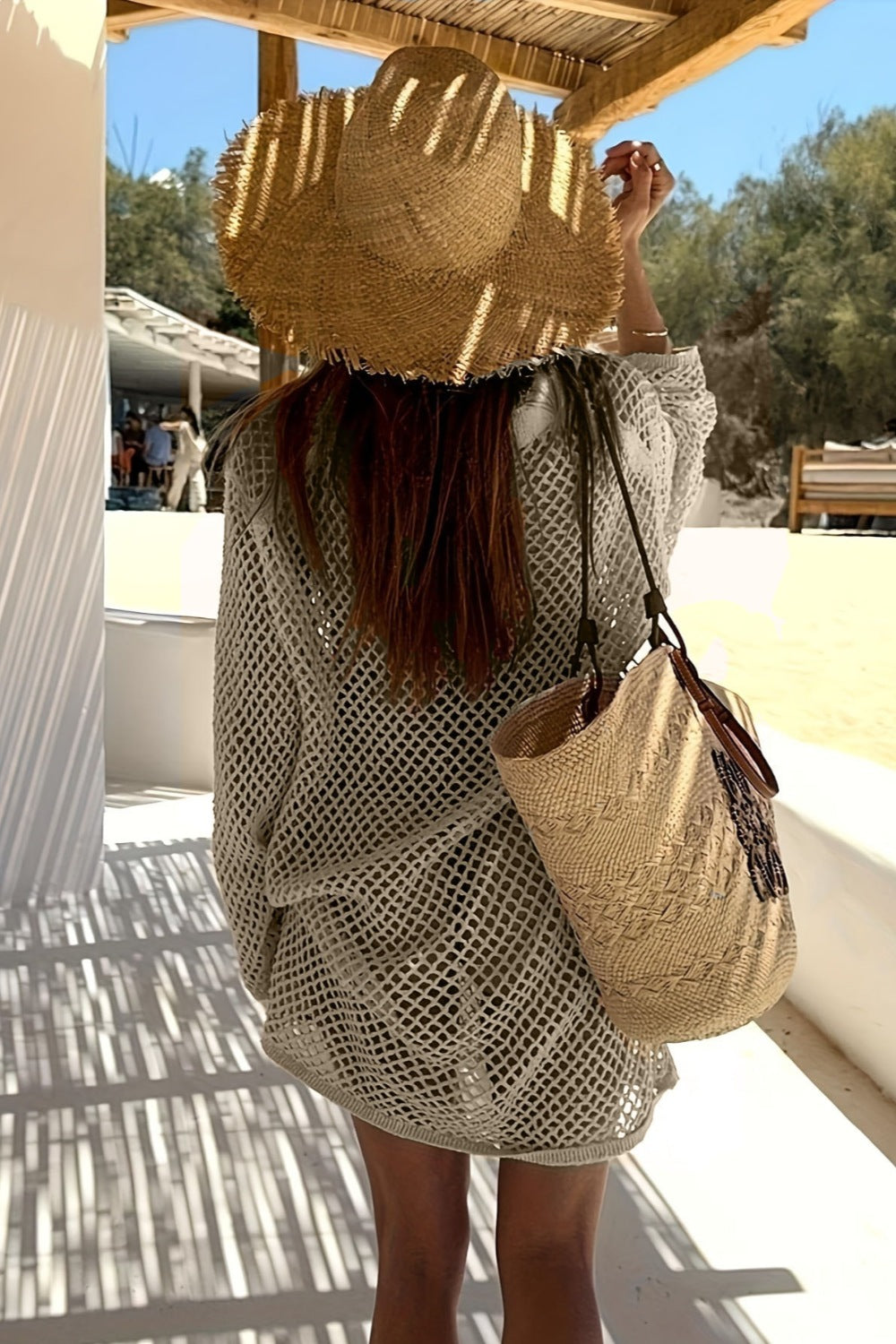 Collared Neck Openwork Crochet Knit Cover Up