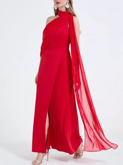 Asymmetrical Neck High Slit Maxi Dress