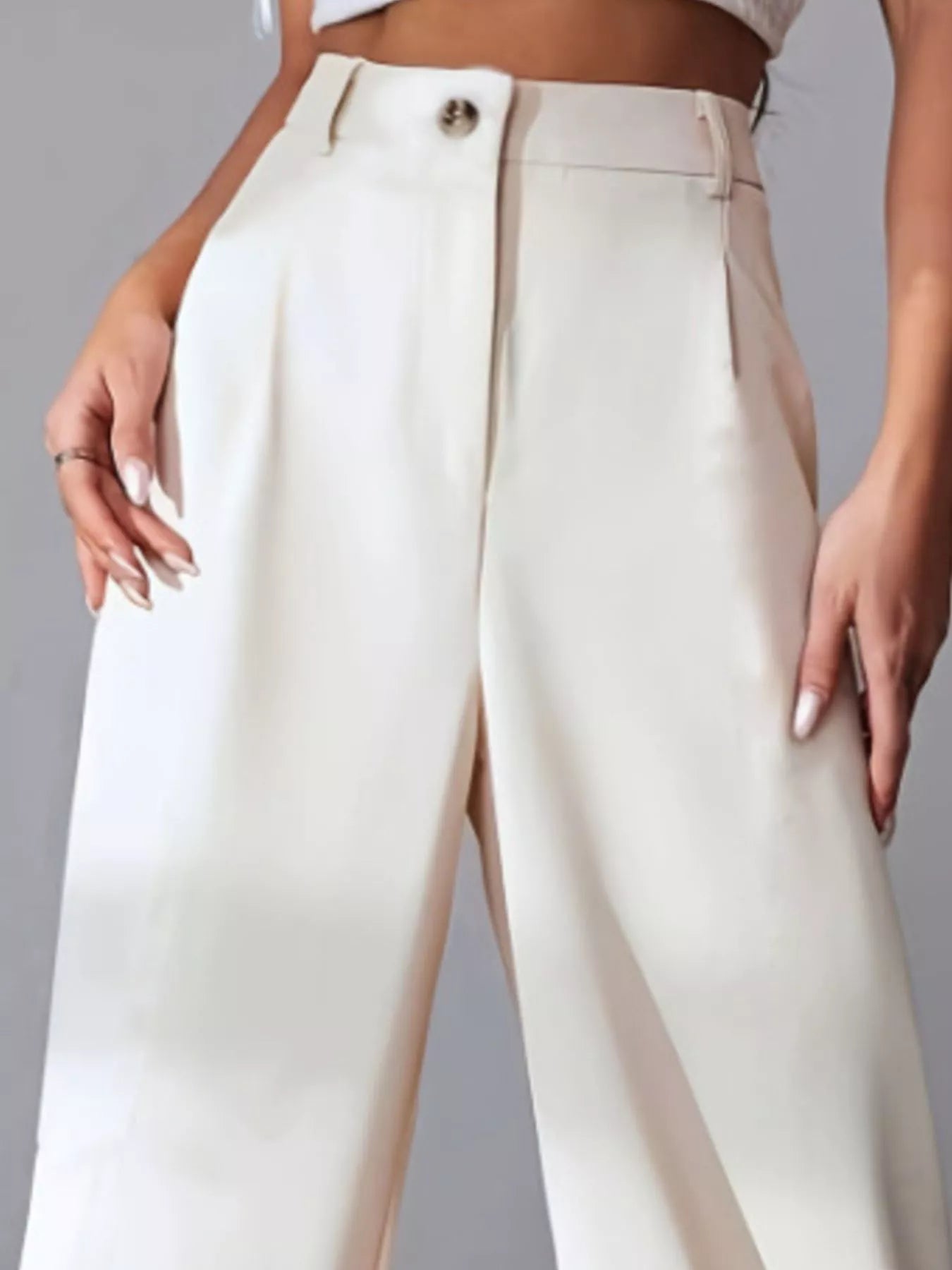 Women's High-Waisted White Pleated Wide Leg Dress Pants