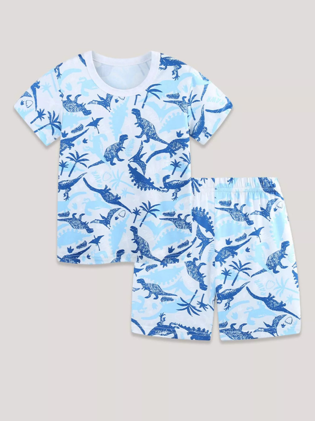 Boys Blue Dinosaur Print Short Sleeve Pajama Set