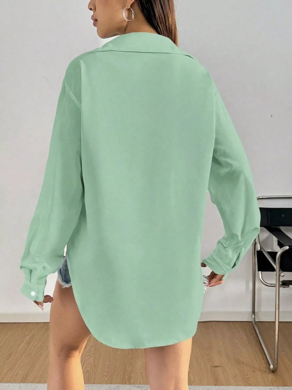 Women's White Long Sleeve Button Up Shirt Casual Oversized Top
