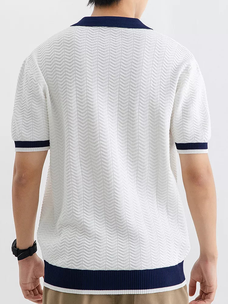 Men's Plus Size Textured Knit Polo with Contrast Trim