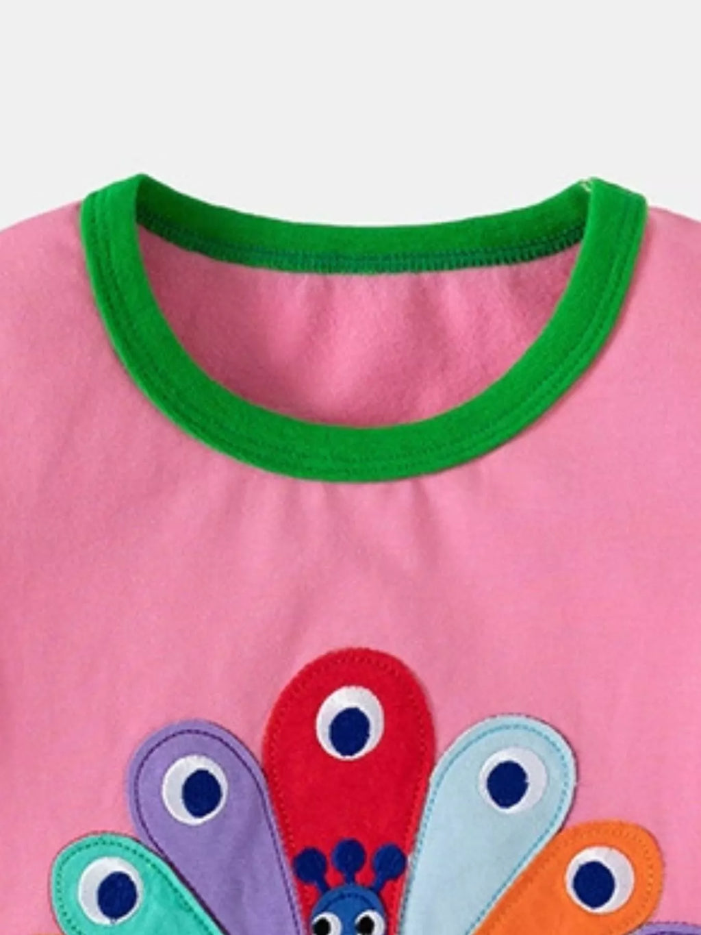 Pink Peacock Embroidered Short Sleeve T-Shirt and Shorts Set