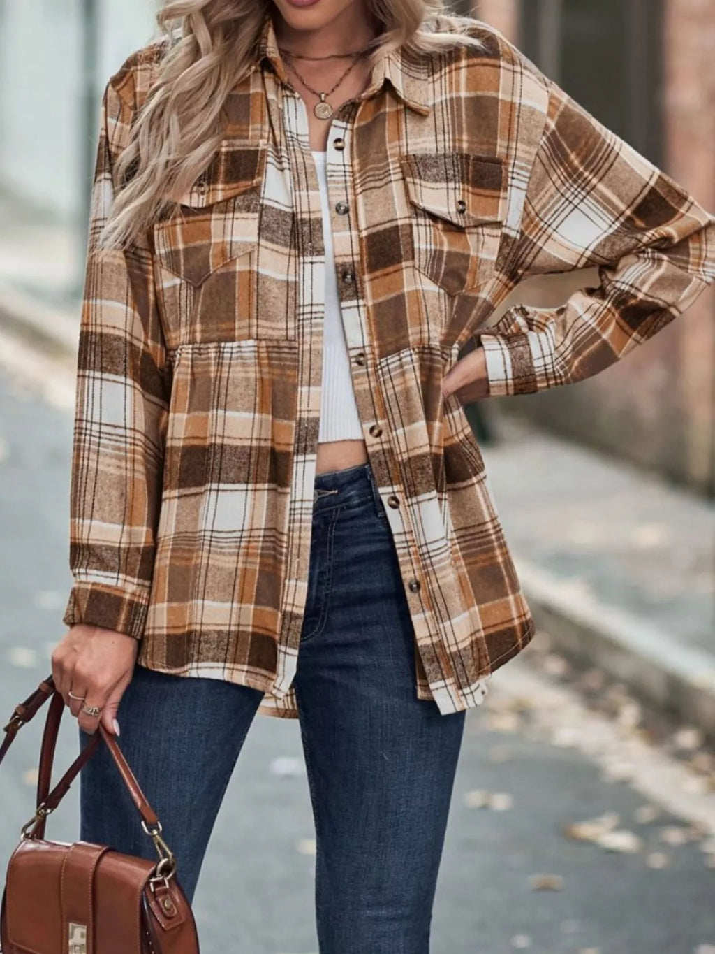 Women's Plaid Button Down Shirt Long Sleeve Casual Top