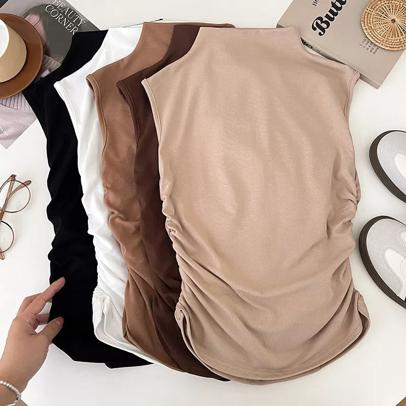 Ruched Mock Neck Sleeveless Tank Top