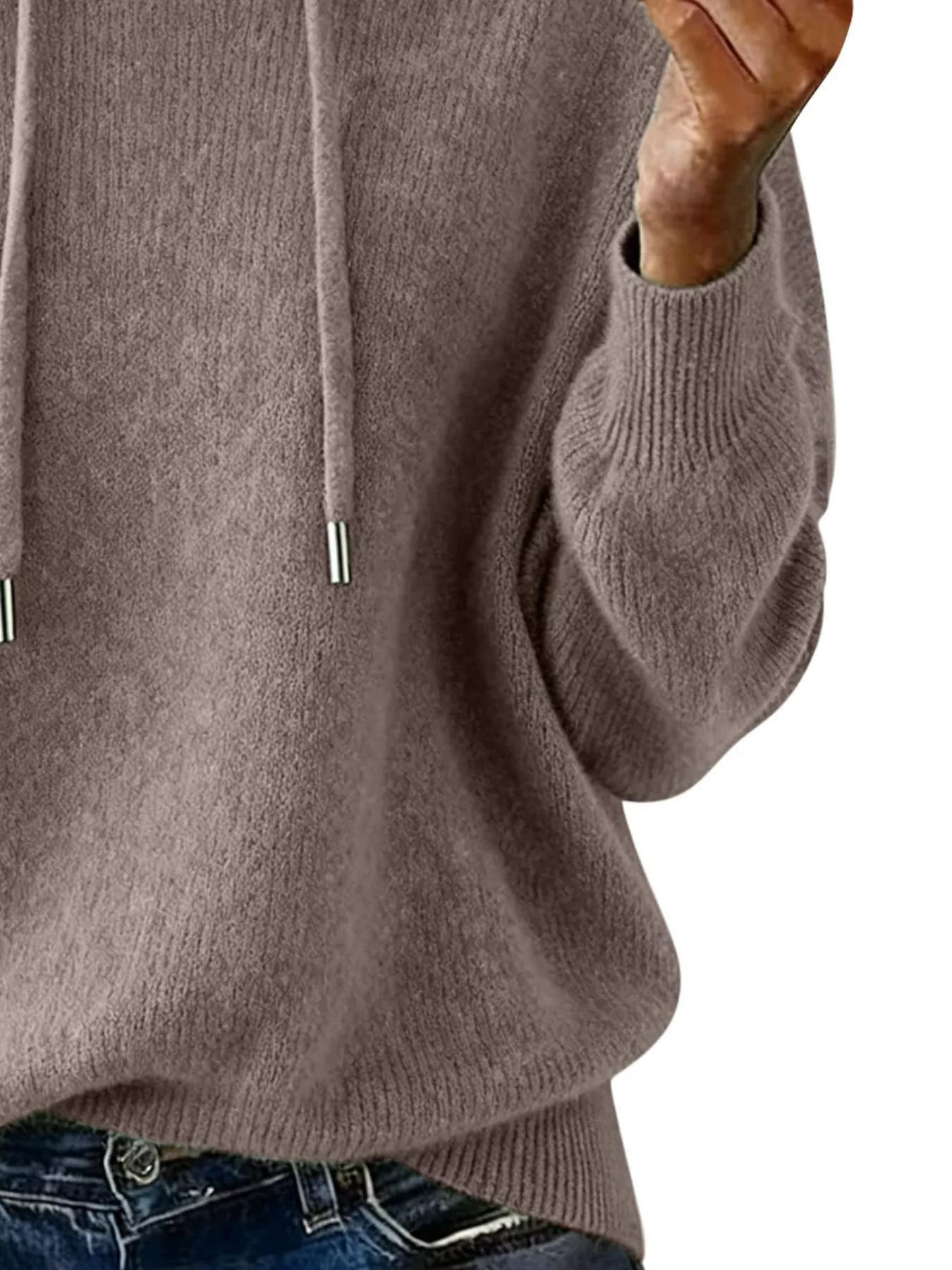 Women Long Sleeve Hooded Knit Sweater Drawstring Pullover