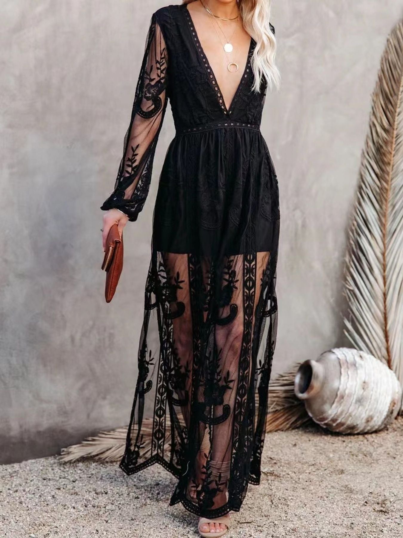 Floral Lace Slit Maxi Dress