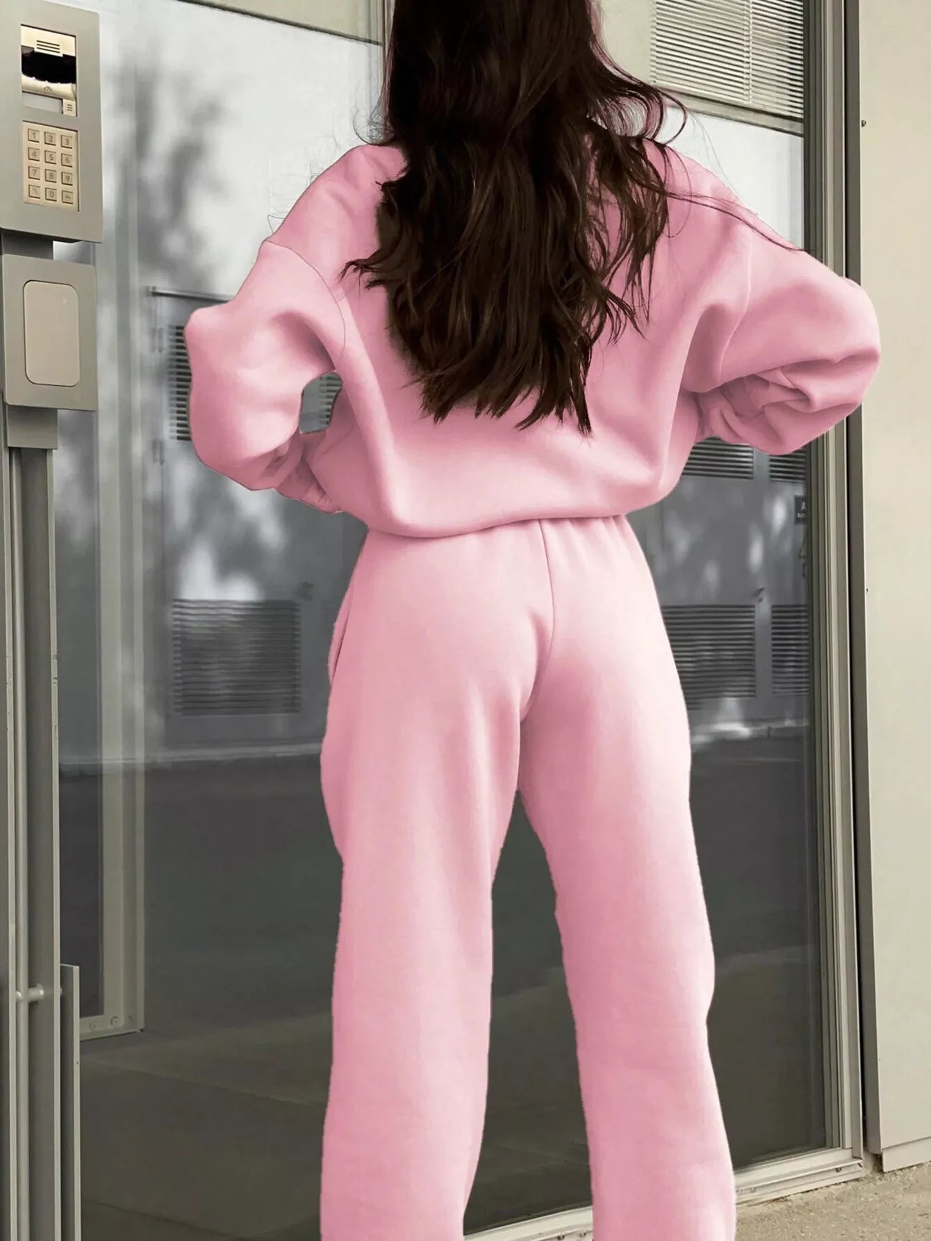 Women's Half Zip Sweatshirt & Pants Set - Grey Knit