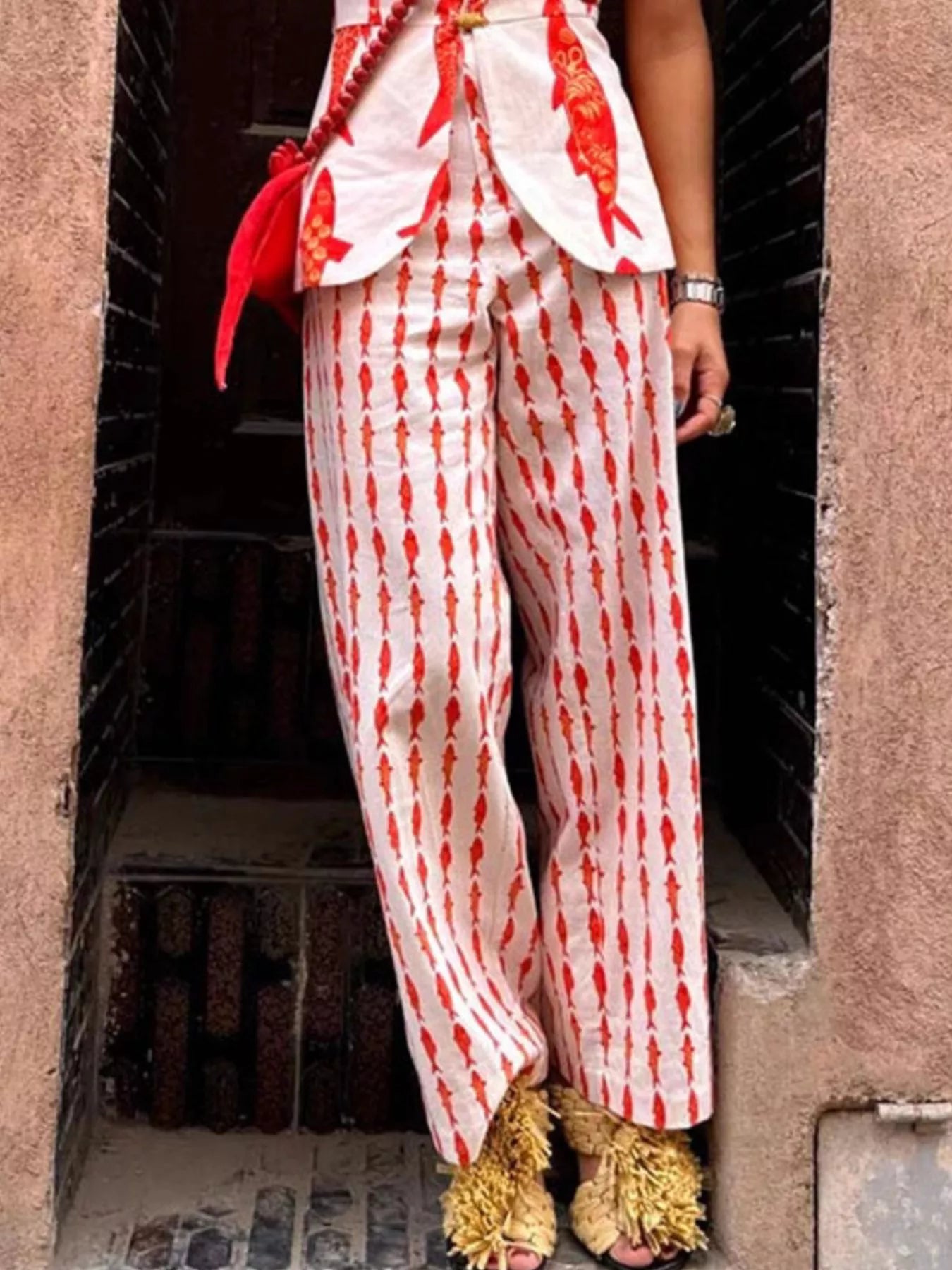 Fish Print Sleeveless Top and Pants Set