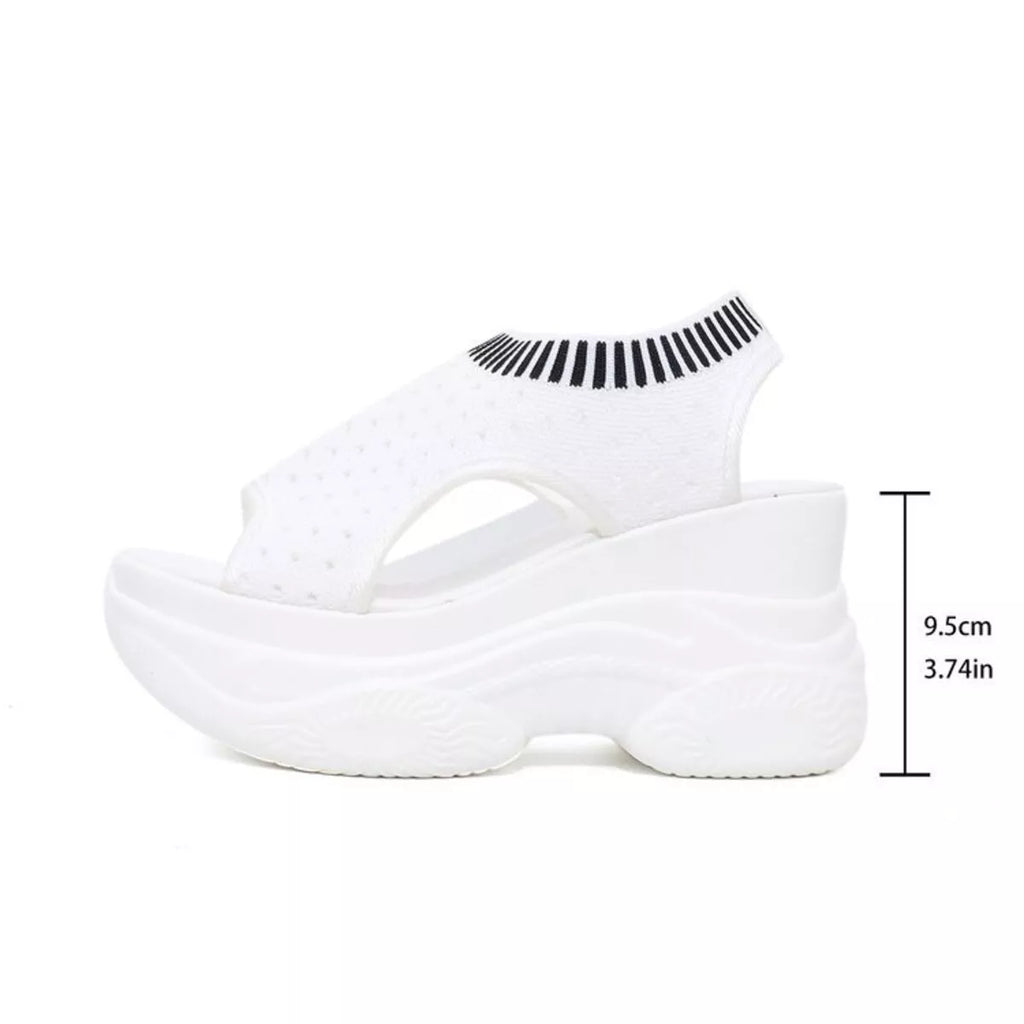 Women's Black Mesh Platform Wedge Sandals Comfortable Casual Mules