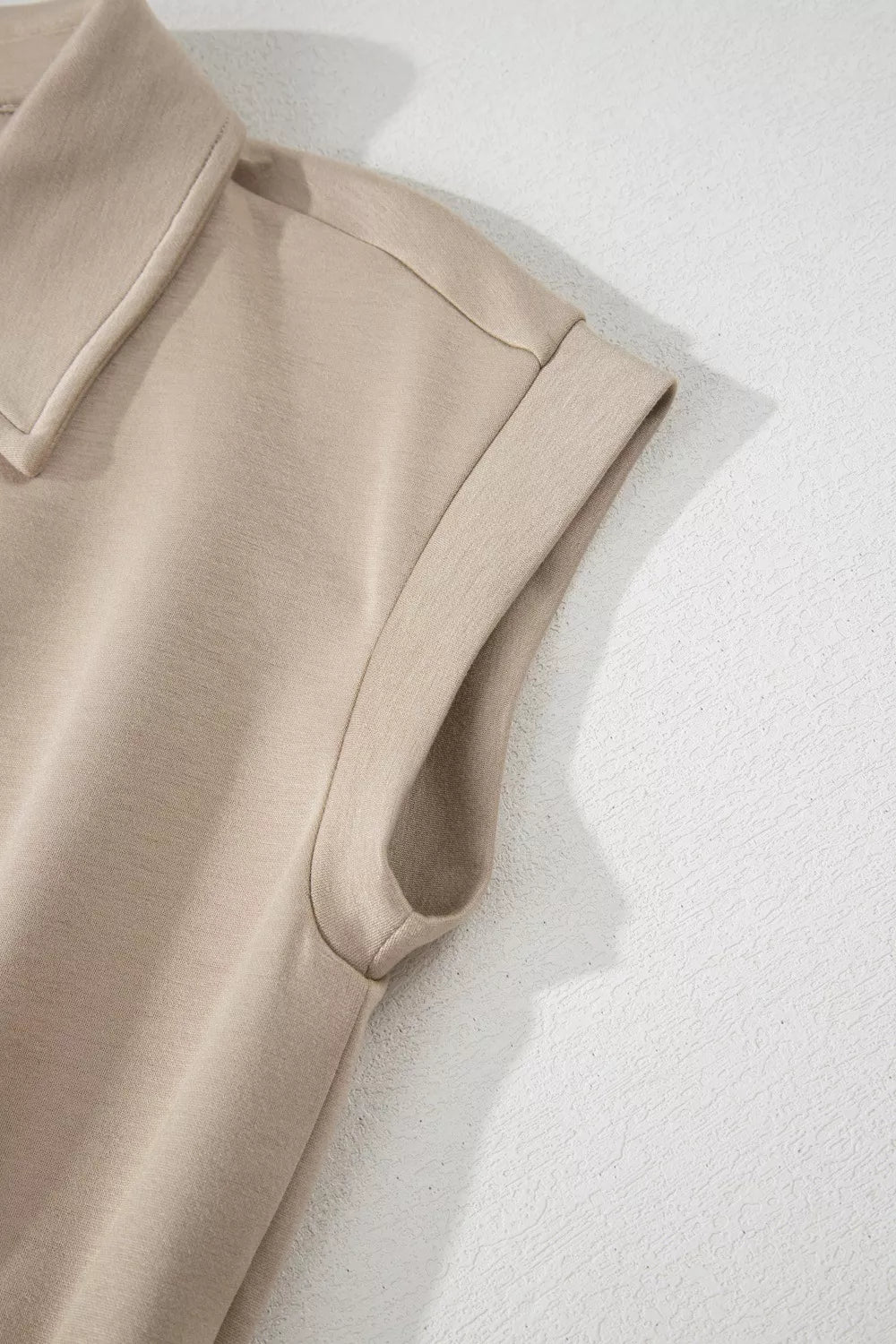 Solid Taupe Zip Front Short Sleeve Collared Jumpsuit