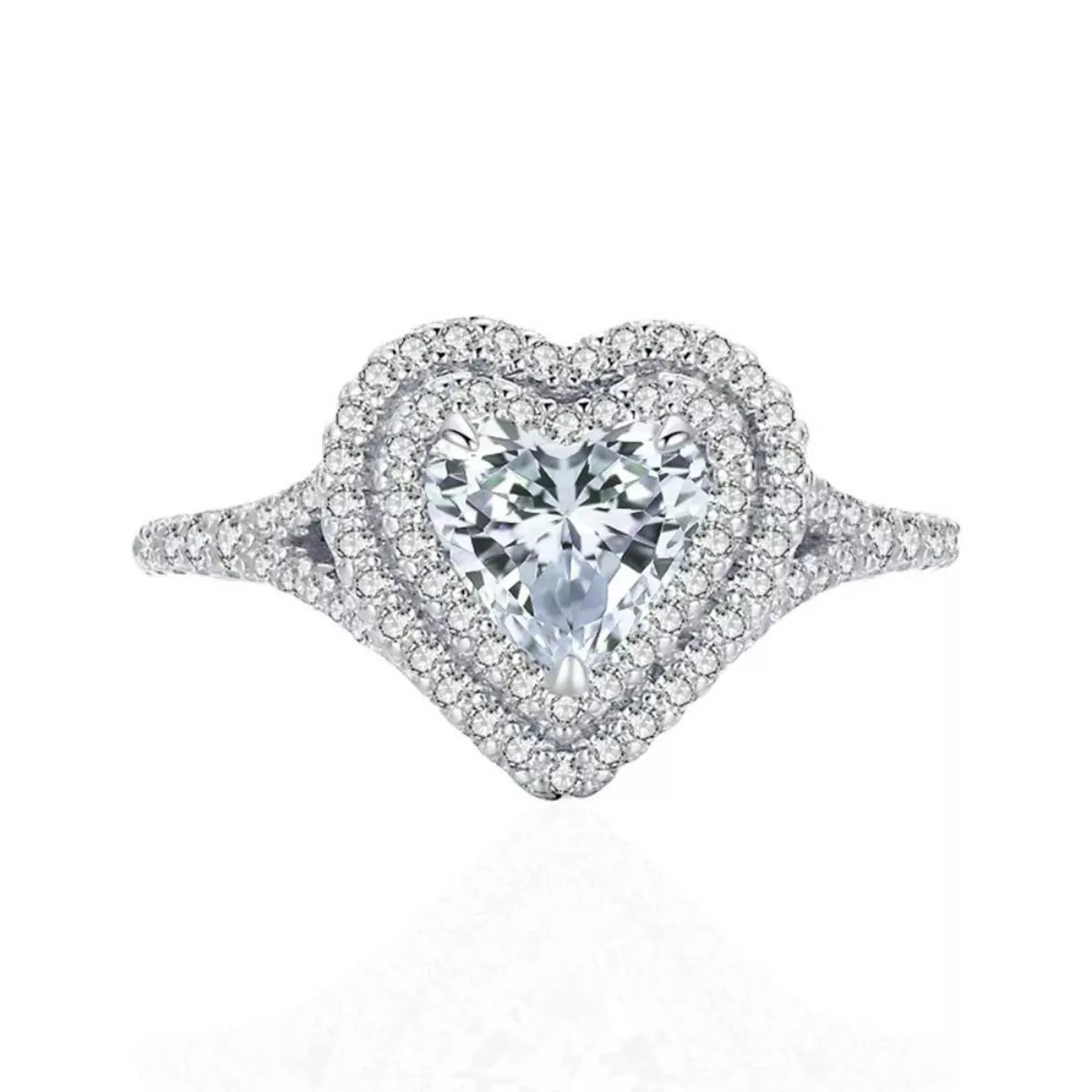 1 Carat Heart-Shaped Moissanite Silver-Tone Adjustable Ring
