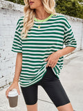 Women Striped Round Neck Half Sleeve Casual Oversized T-Shirt