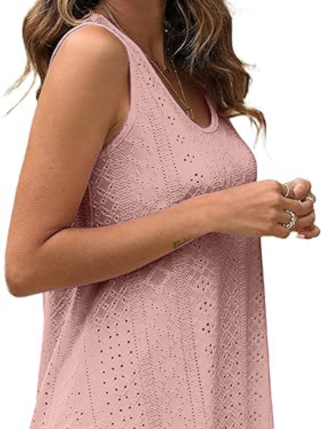 Women's Lavender Eyelet Scoop Neck Tank Top Sleeveless Shirt