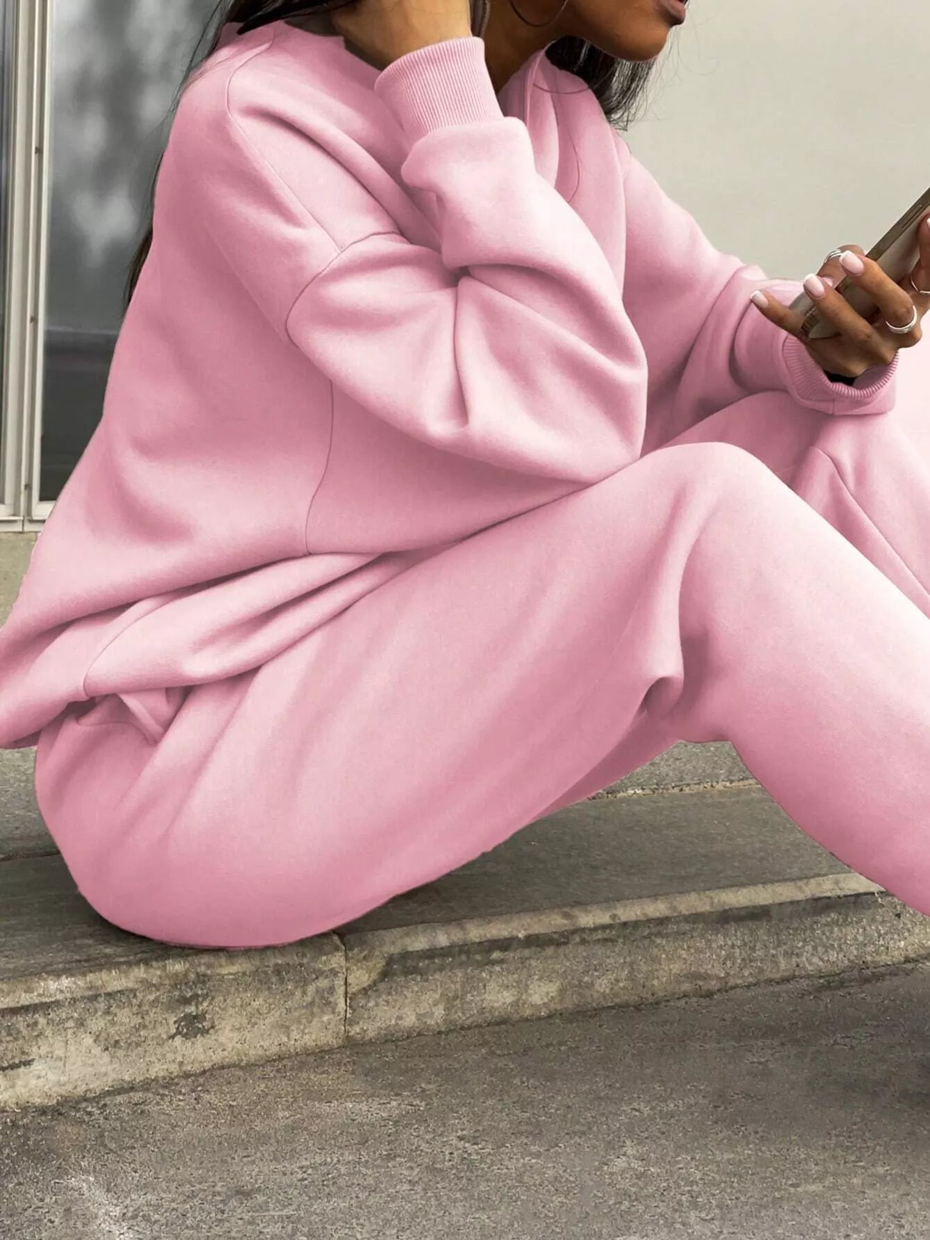 Women's Half Zip Sweatshirt & Pants Set - Grey Knit