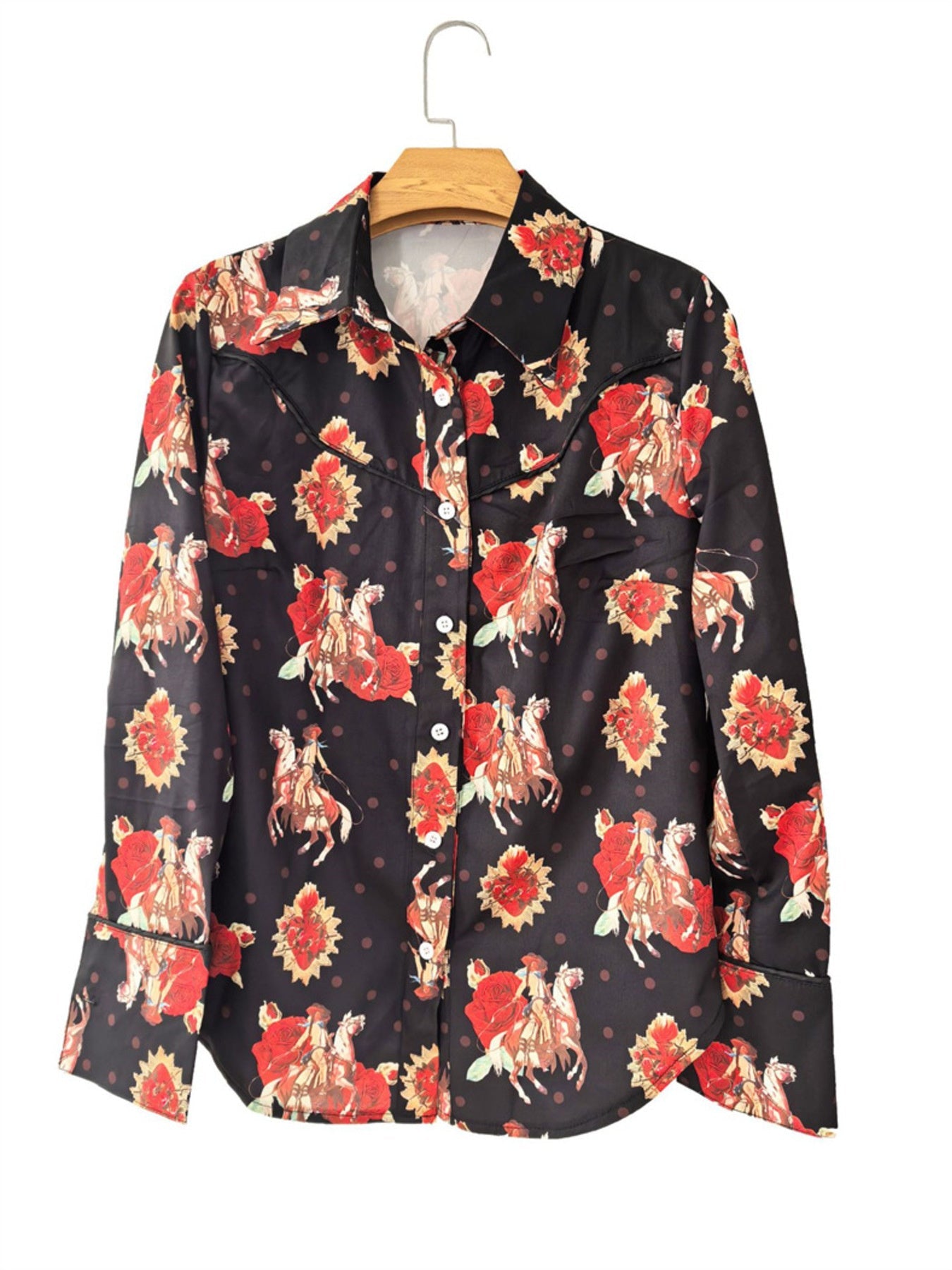 Women's Western Rodeo Print Long Sleeve Button-Up Shirt