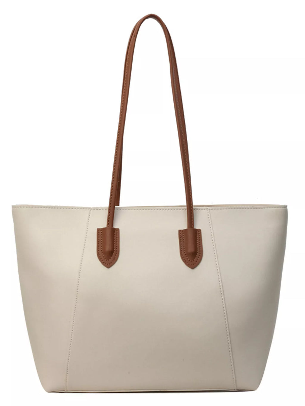 Two-Tone PU Leather Shoulder Tote Bag in Cream and Brown