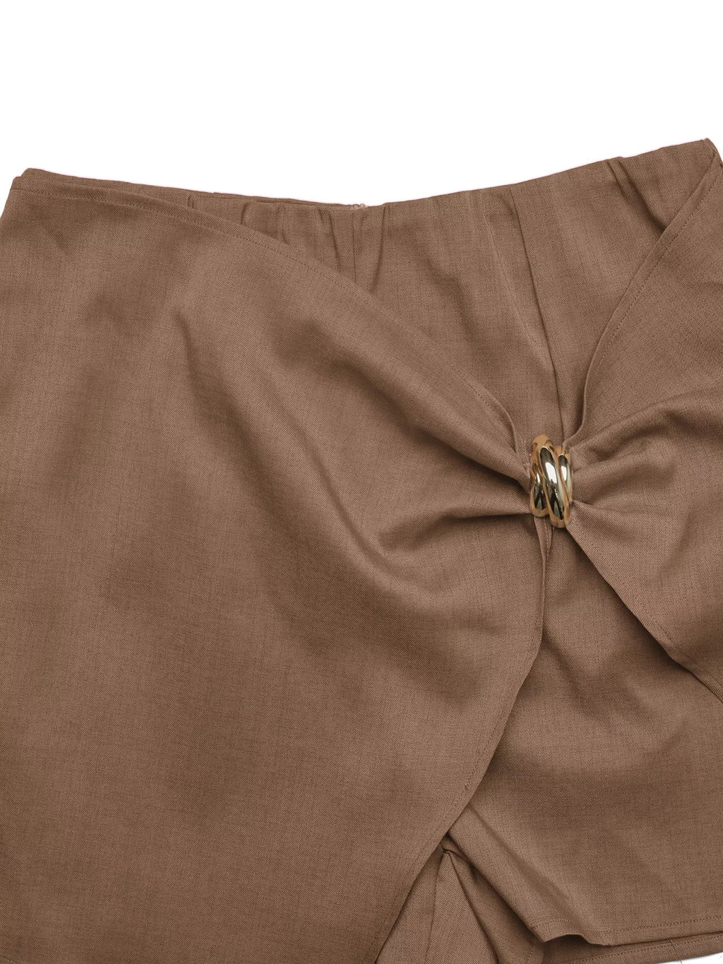 Brown Twist Front Mini Skort with Gold Tone Decorative Button