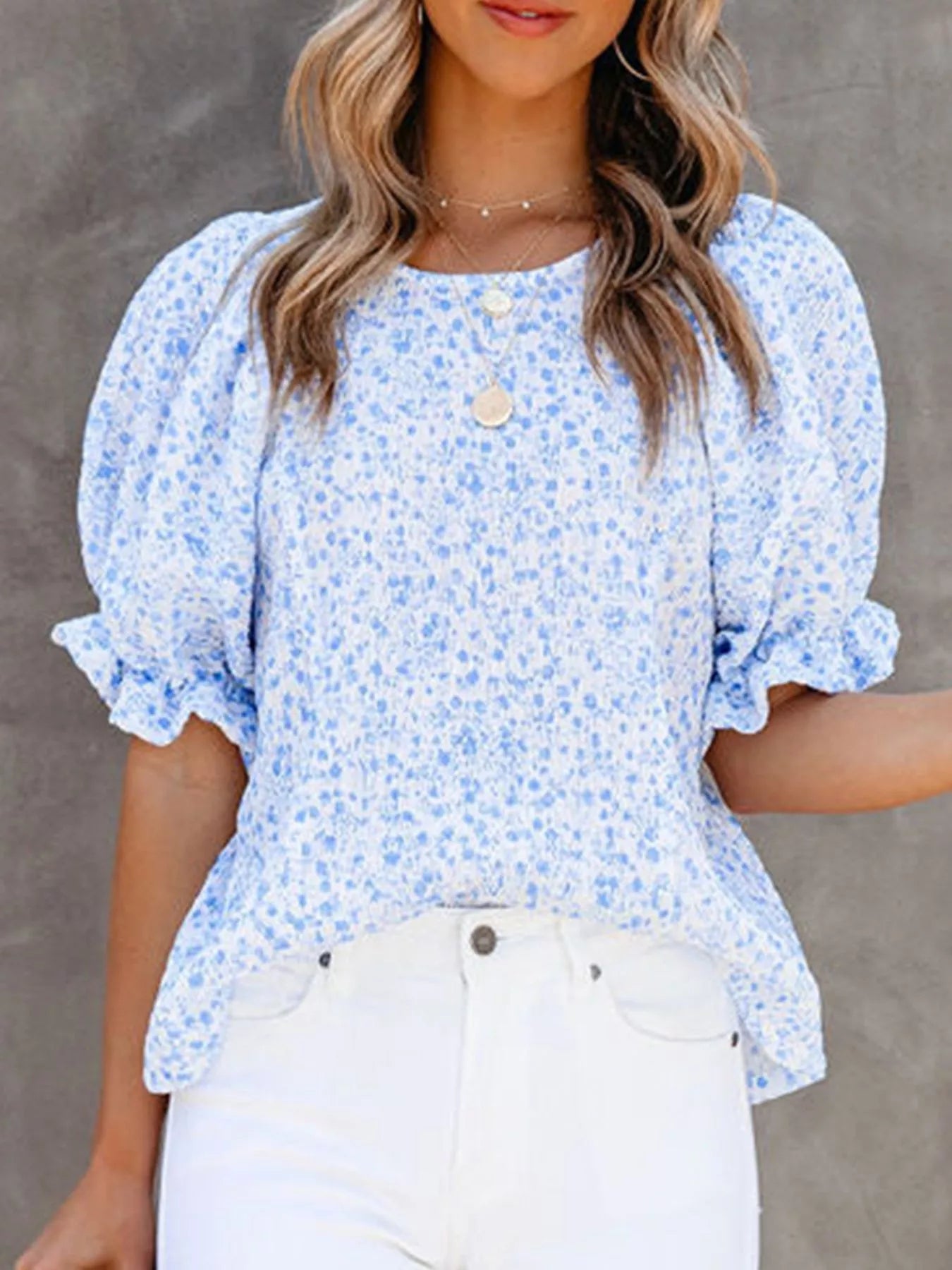 Full Size Floral Print Ruffle Sleeve Blouse Plus Size