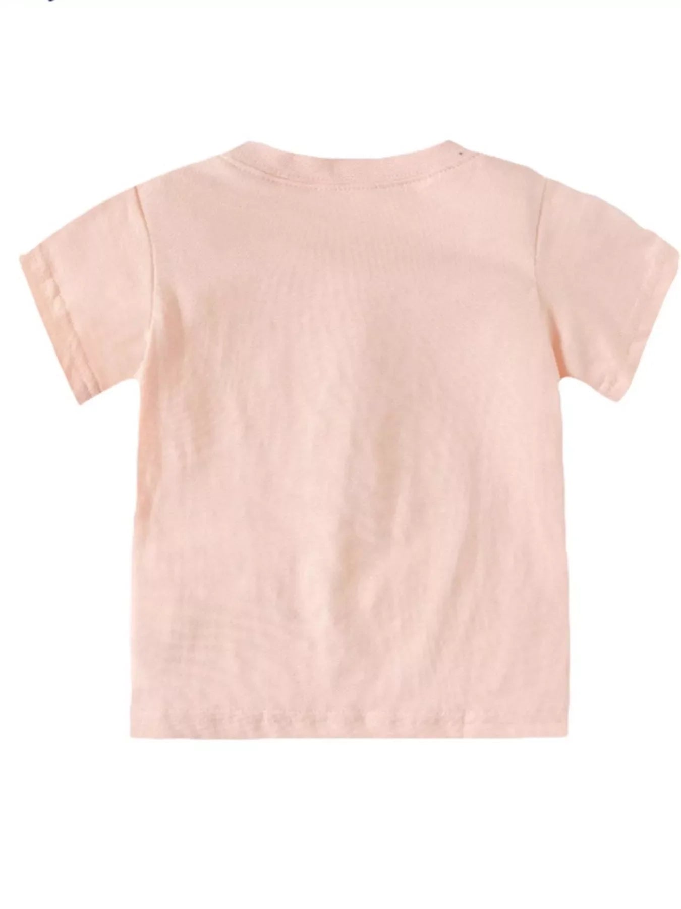Girls Pink Cartoon Cat T-Shirt with Red Bow Graphic