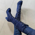 Women's Navy Suede Lace-Up Block Heel Boots