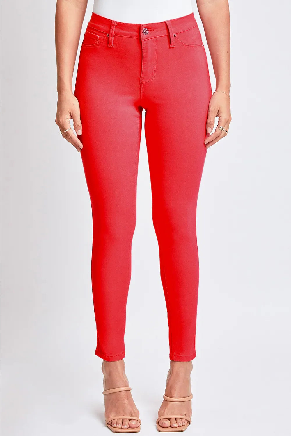 Hyperstretch Mid-Rise Skinny Jeans in Vibrant Red