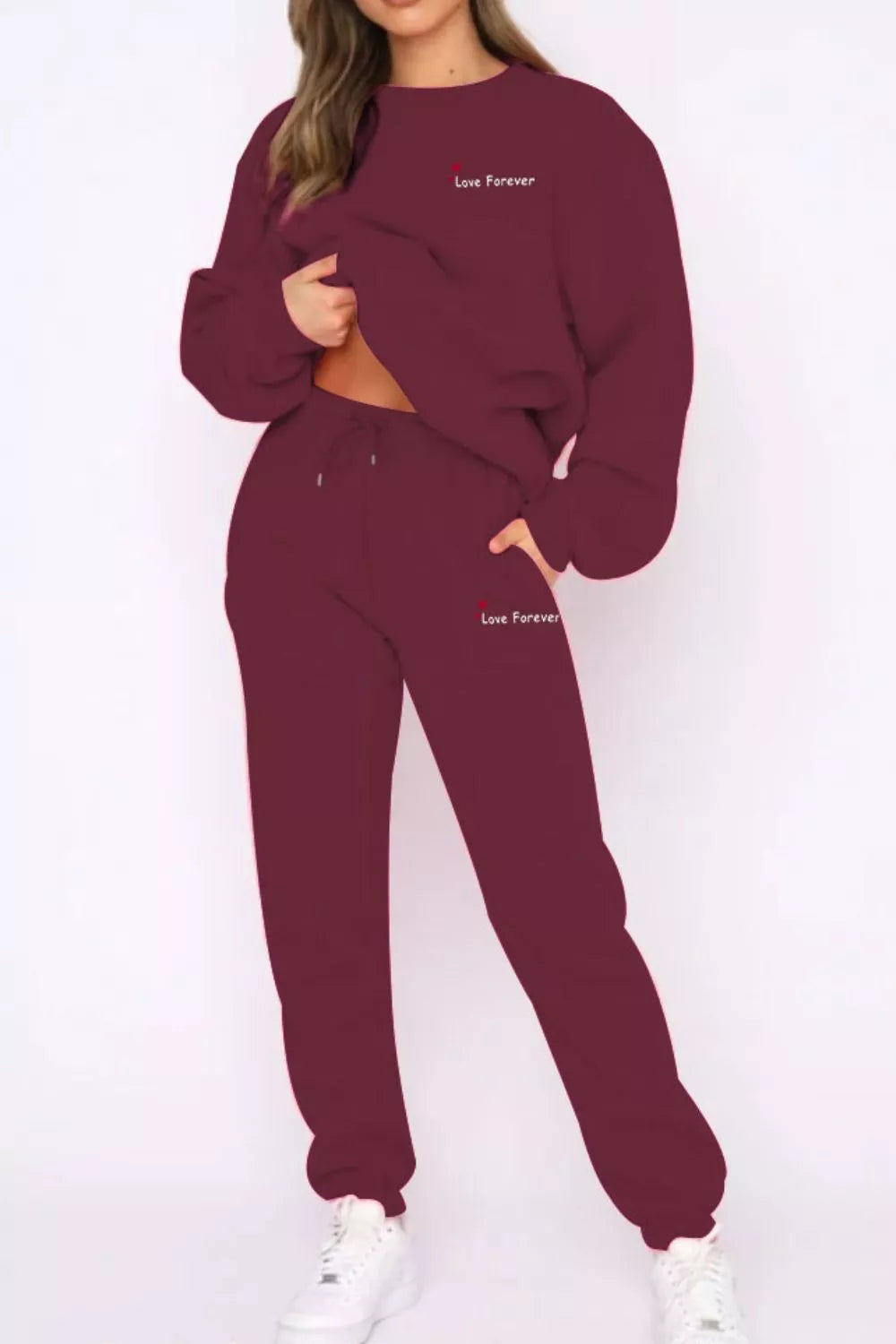 Women's Chocolate Brown Round Neck Sweatshirt and Joggers Set
