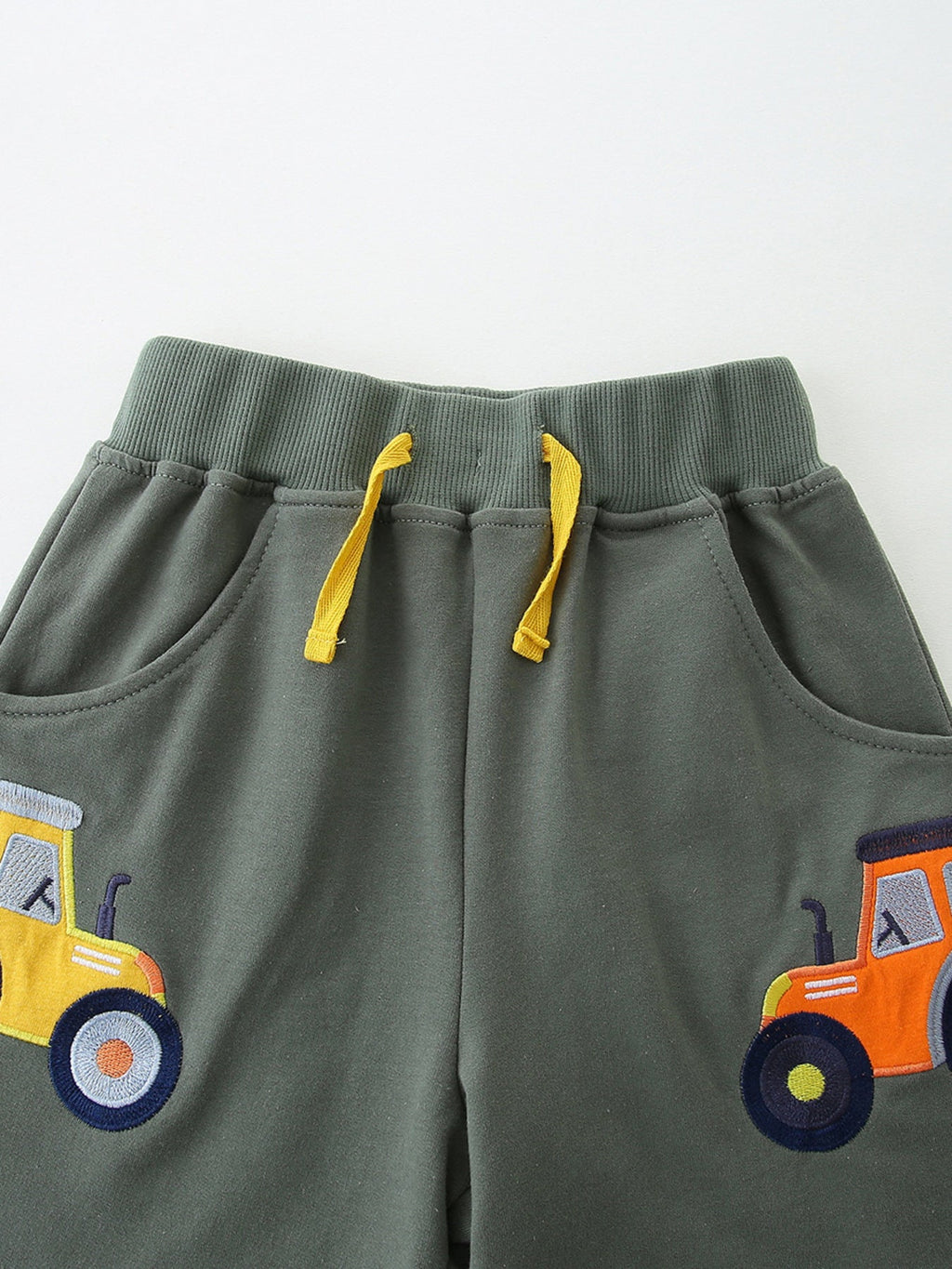 Children's Green Tractor Embroidered Cotton Drawstring Shorts