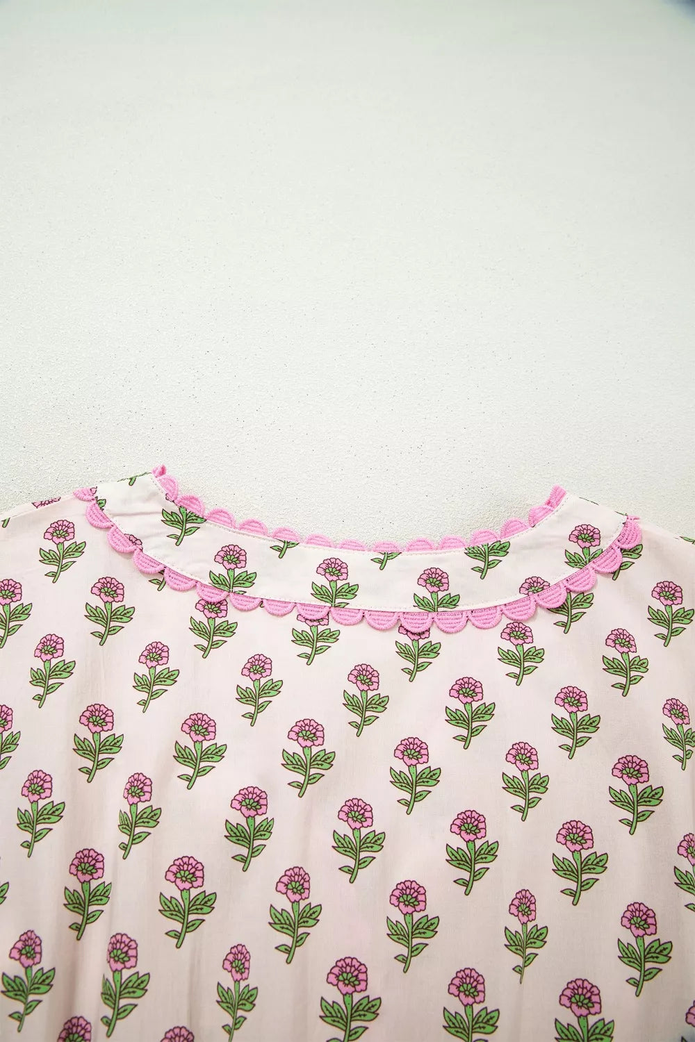 Floral Print Button Front Midi Dress with Scallop Trim Details