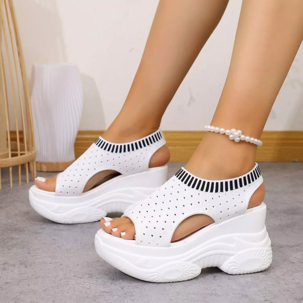 Women's Black Mesh Platform Wedge Sandals Comfortable Casual Mules