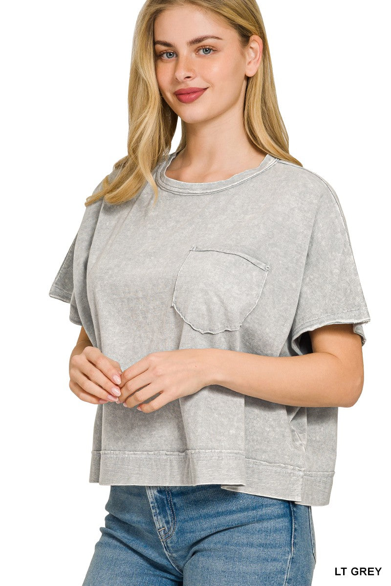 Light Grey Snow Washed Boxy Top and Shorts Lounge Set