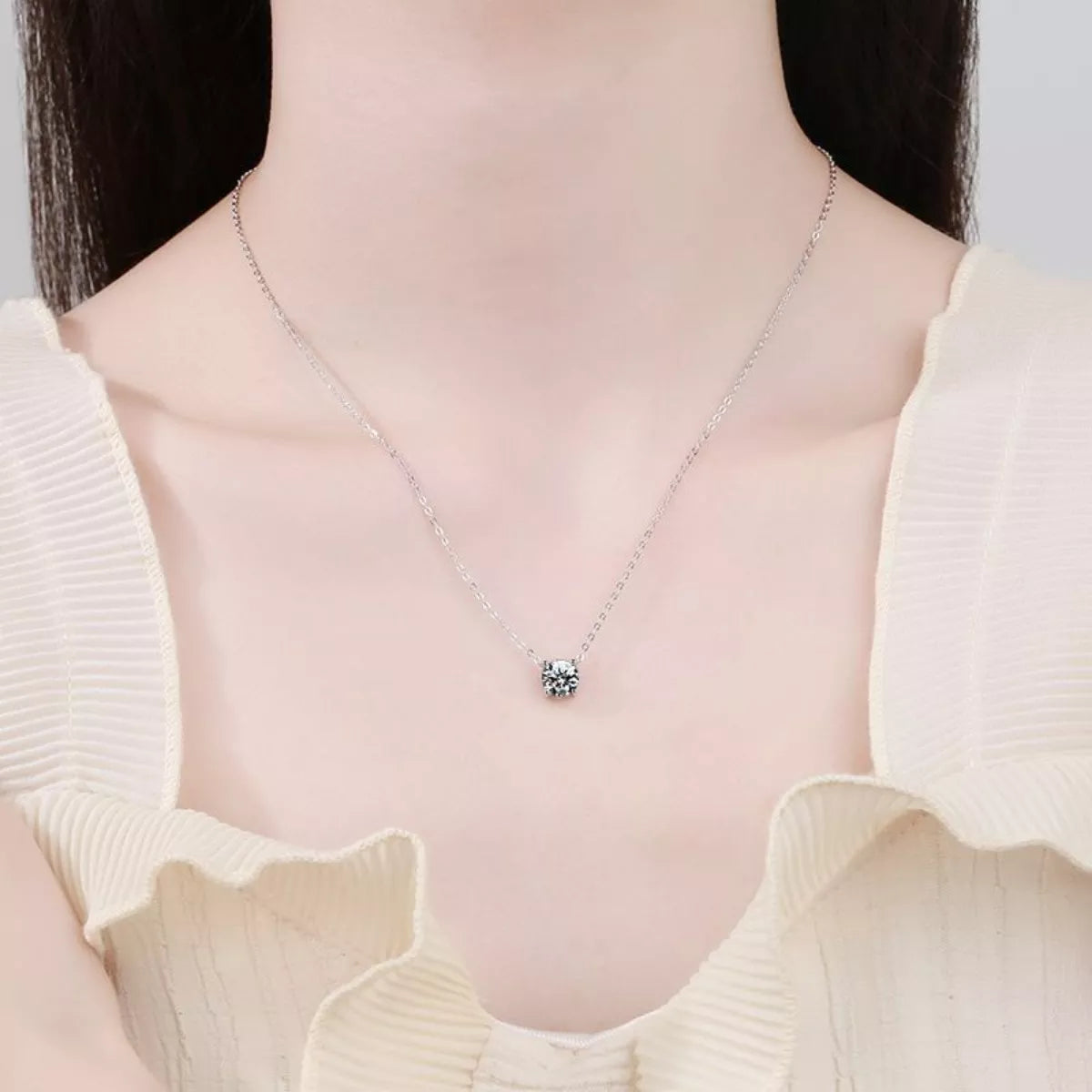 2 Carat Moissanite Solitaire Pendant Necklace in Silver-Tone