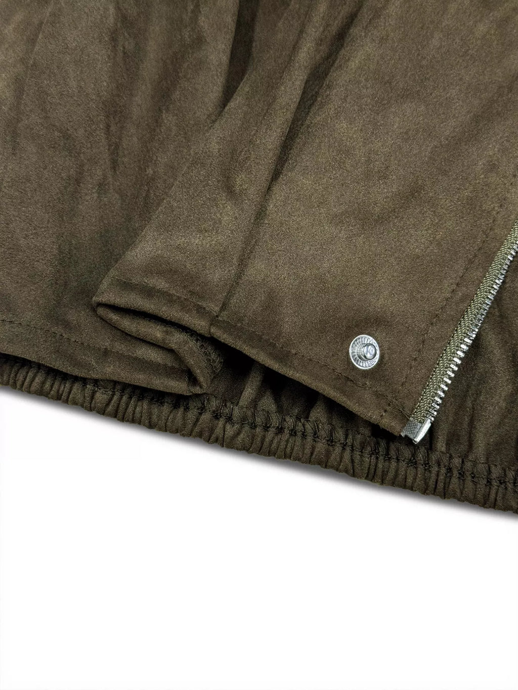 Women's Cropped Olive Green Suede Bomber Jacket
