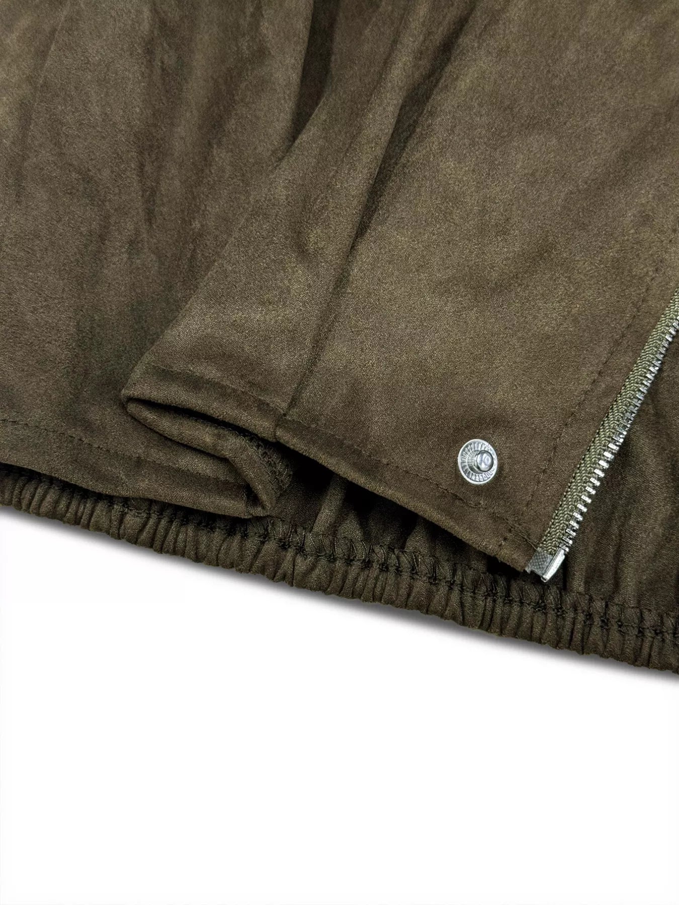 Women's Cropped Olive Green Suede Bomber Jacket