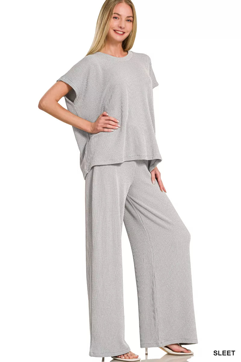 Sleet Raised Rib Relaxed Short Sleeve Top and Pants Set