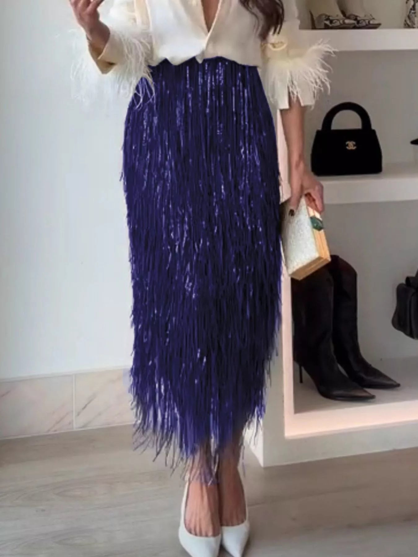 Fringe Long Sleeve Shirt & Skirt Set