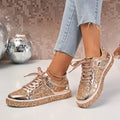 Women's Sequin Lace Up Sneakers - Gold, Silver & Champagne