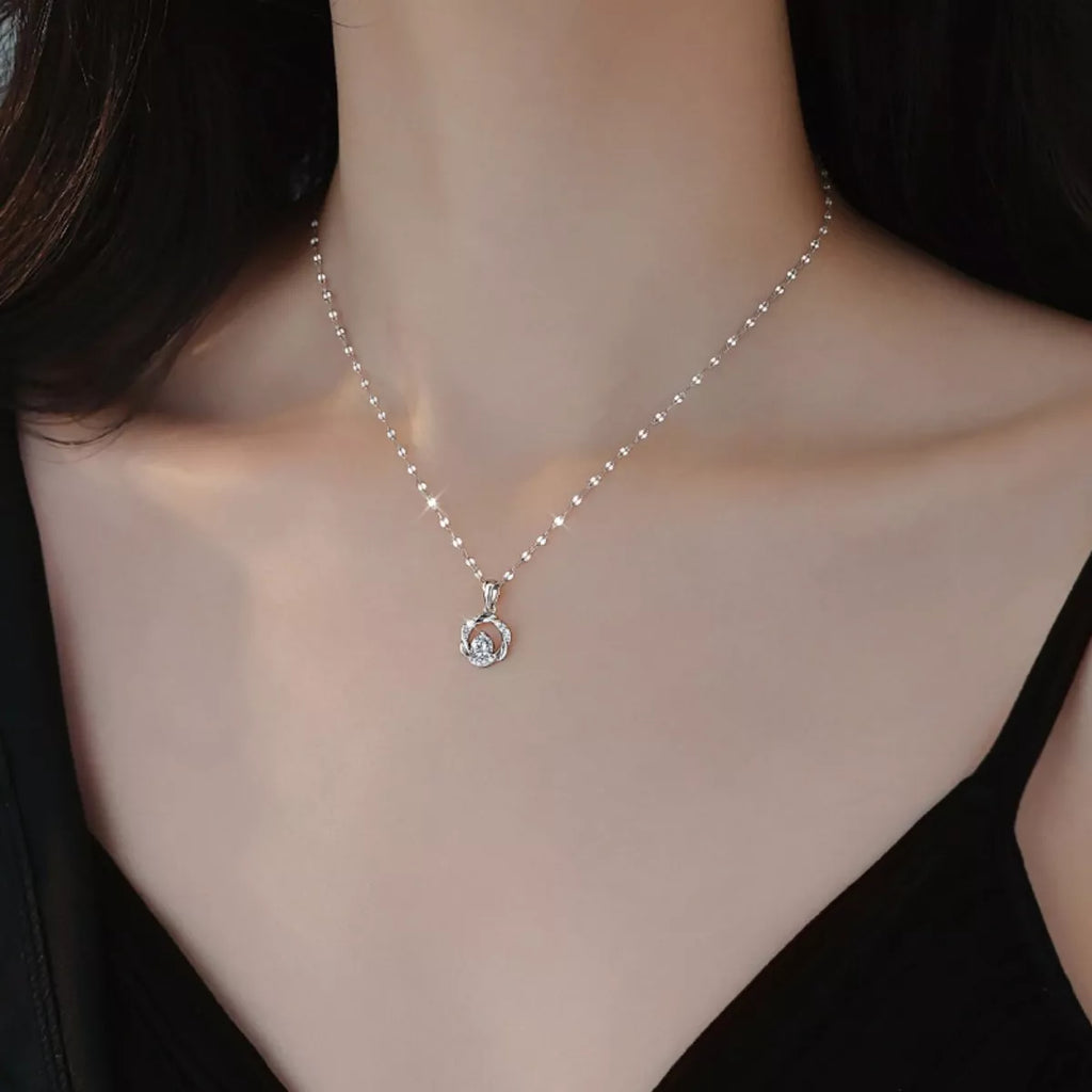 Dainty Sterling Silver Zircon Swirl Pendant Necklace